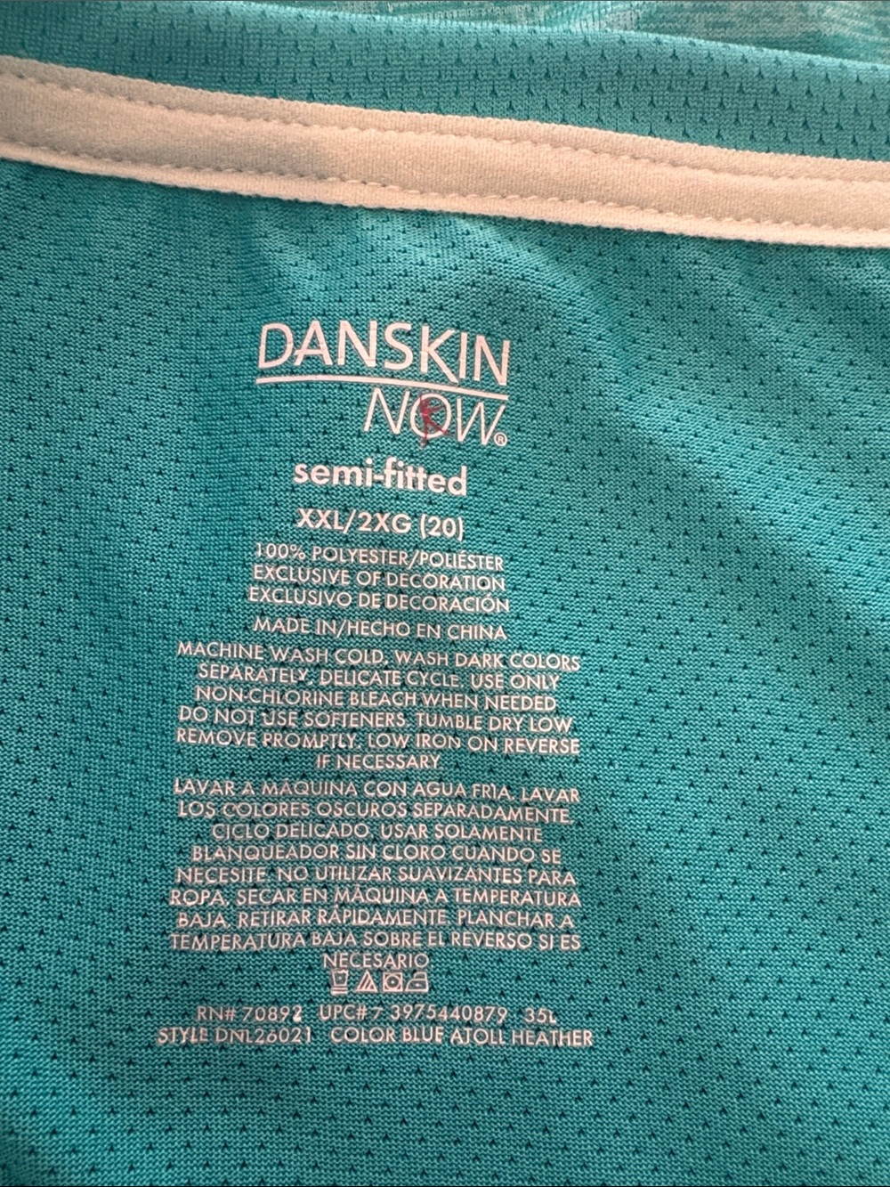 Danskin Now Short Sleeve V-Neck Active Tee in Teal Blue - Picture 3 of 3